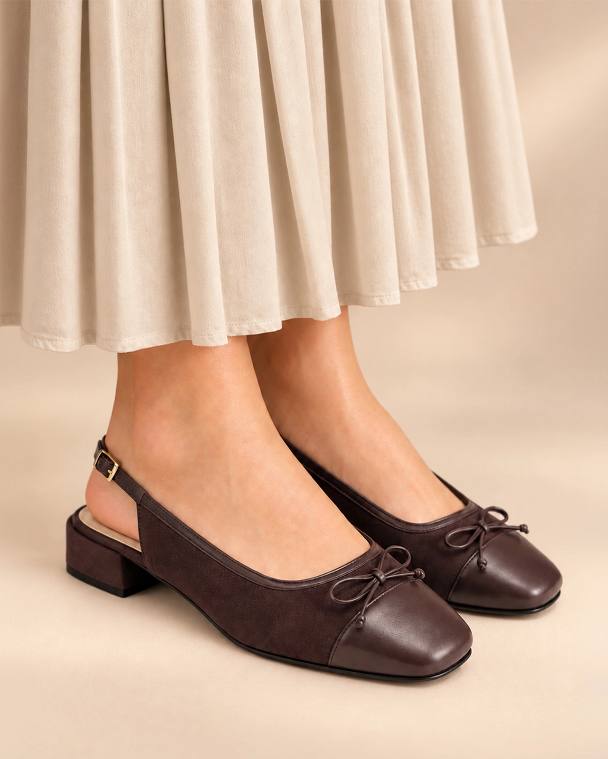 Hepburn Classic Coffee Slingback Block Heel
