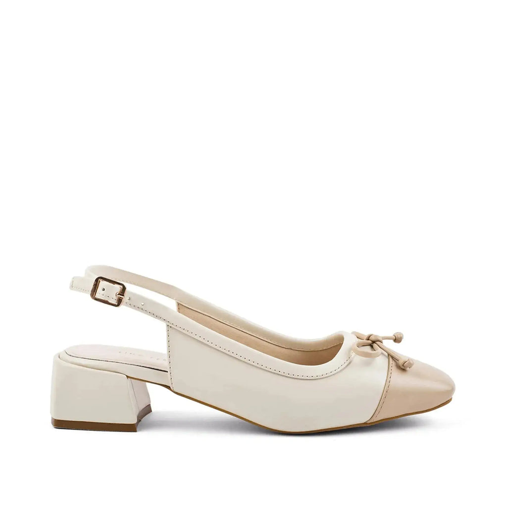 Hepburn Classic Off-White Slingback Block Heel - Lino Perros