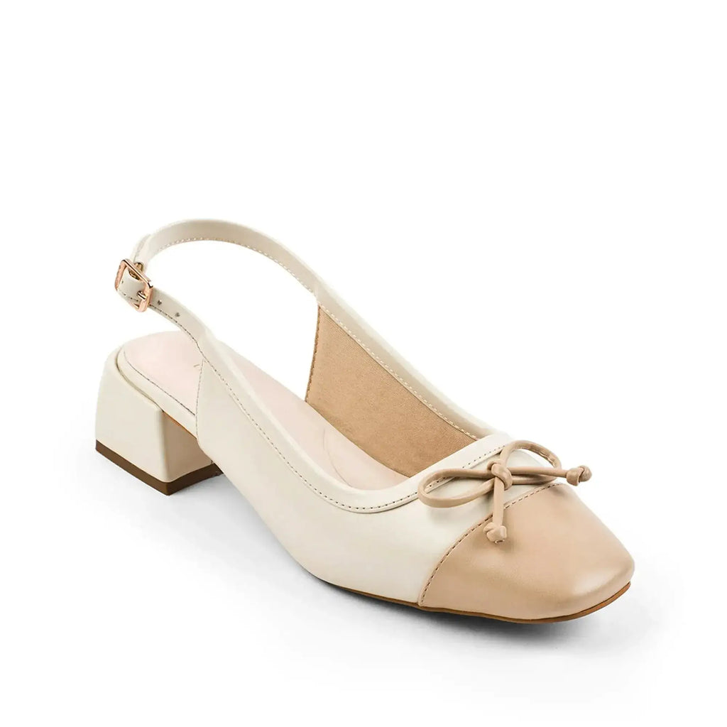 Hepburn Classic Off-White Slingback Block Heel - Lino Perros