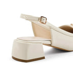 Hepburn Classic Off-White Slingback Block Heel - Lino Perros