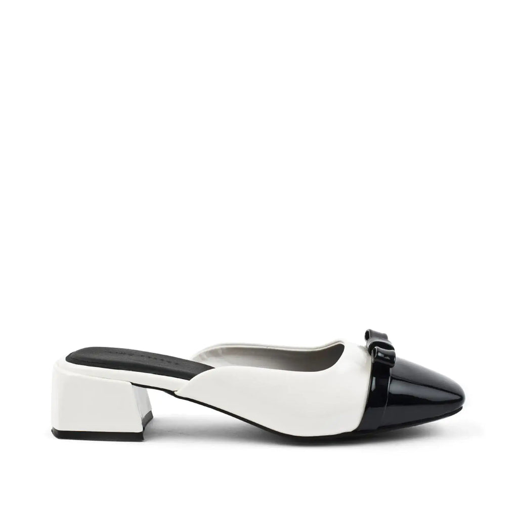 Hepburn Preppy White Mule Heels - Lino Perros