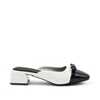 Hepburn Preppy White Mule Heels - Lino Perros