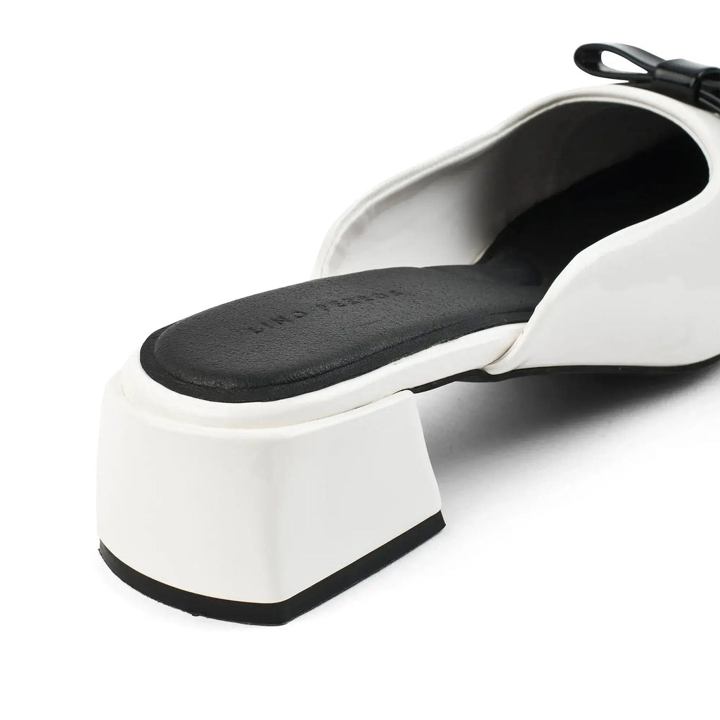 Hepburn Preppy White Mule Heels - Lino Perros