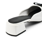 Hepburn Preppy White Mule Heels - Lino Perros