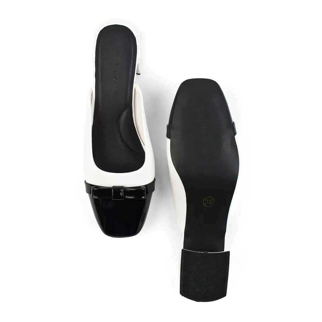 Hepburn Preppy White Mule Heels - Lino Perros