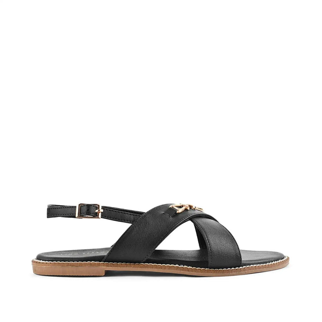 Harper Cross-Strap Black Comfort Sandle - Lino Perros