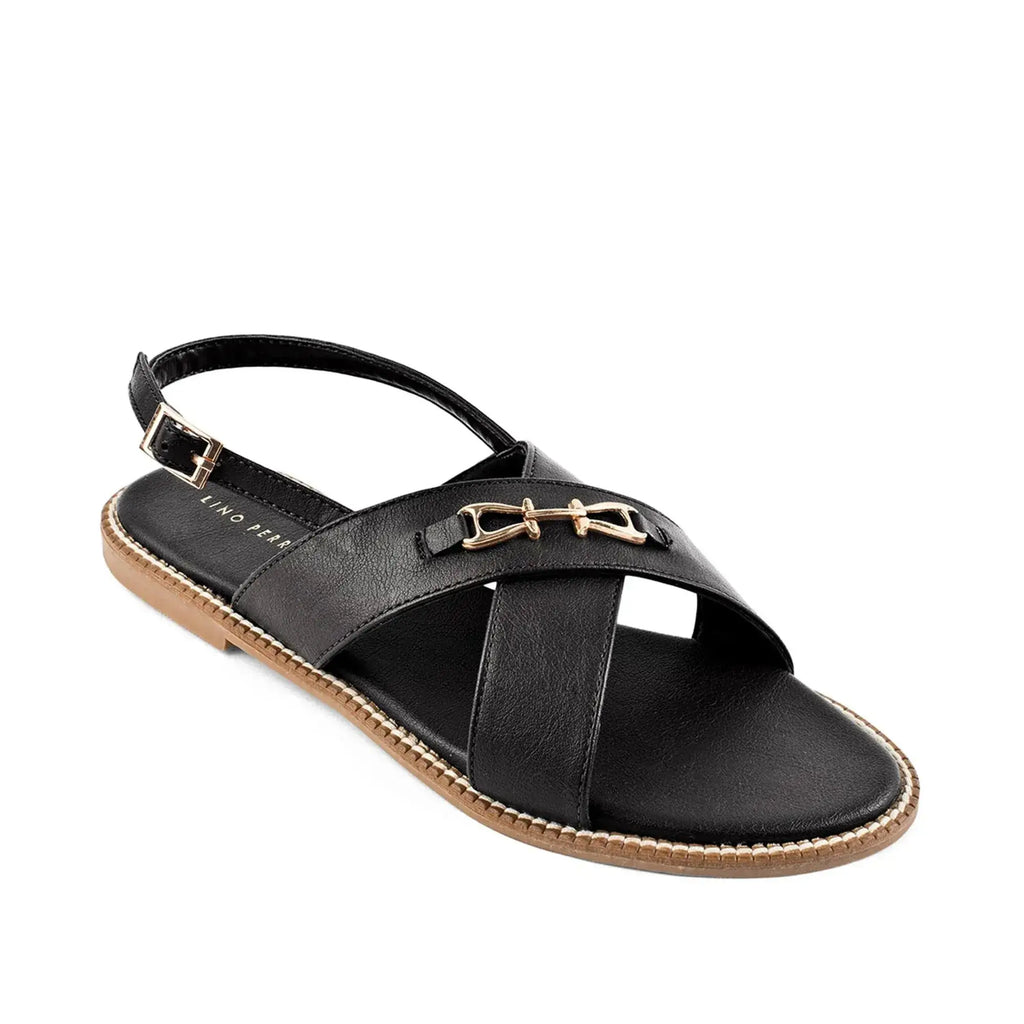 Harper Cross-Strap Black Comfort Sandle - Lino Perros