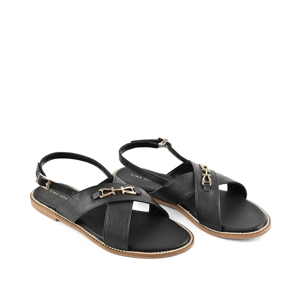 Harper Cross-Strap Black Comfort Sandle - Lino Perros