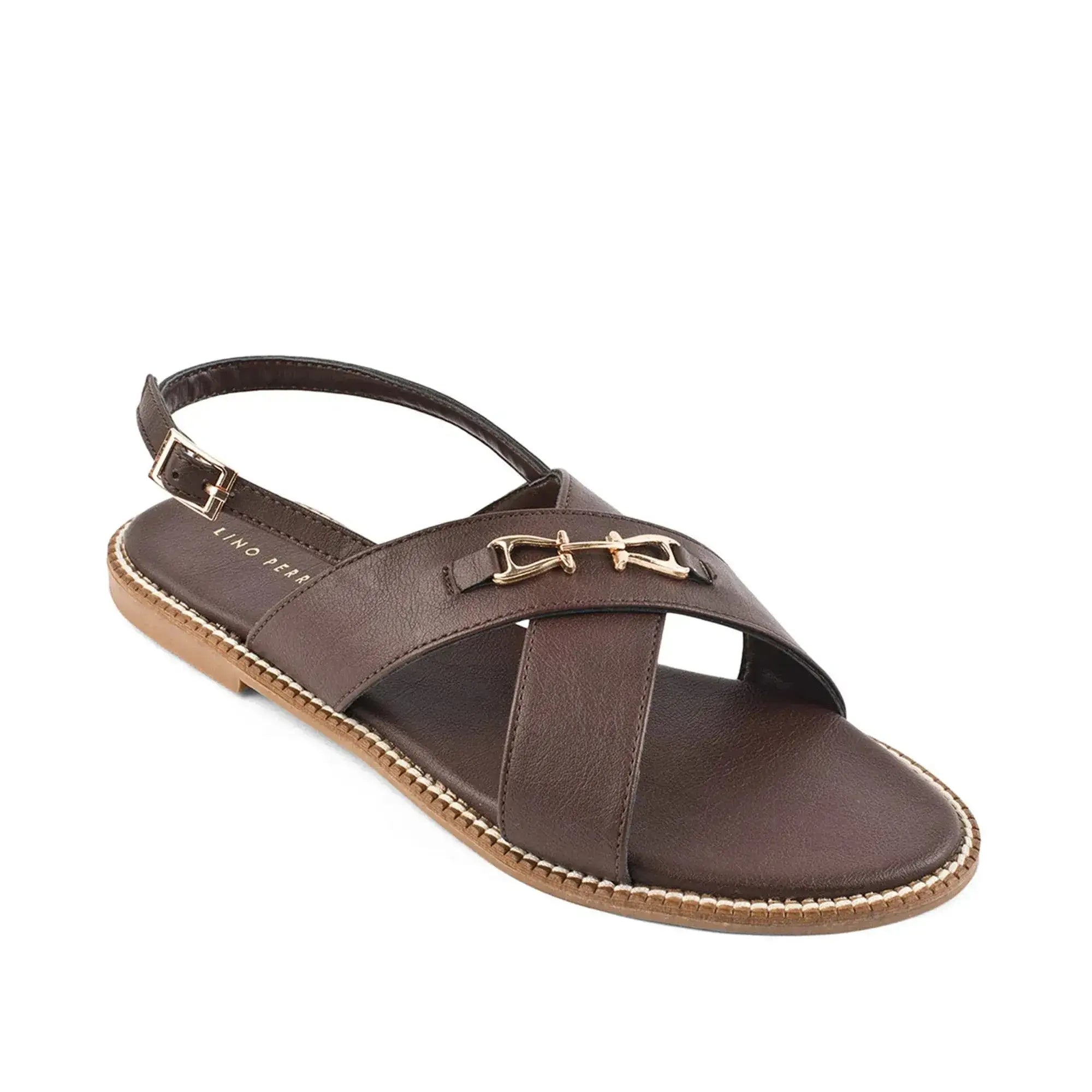 Harper Cross-Strap Brown Comfort Sandle - Lino Perros