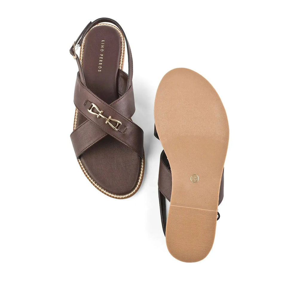 Harper Cross-Strap Brown Comfort Sandle - Lino Perros