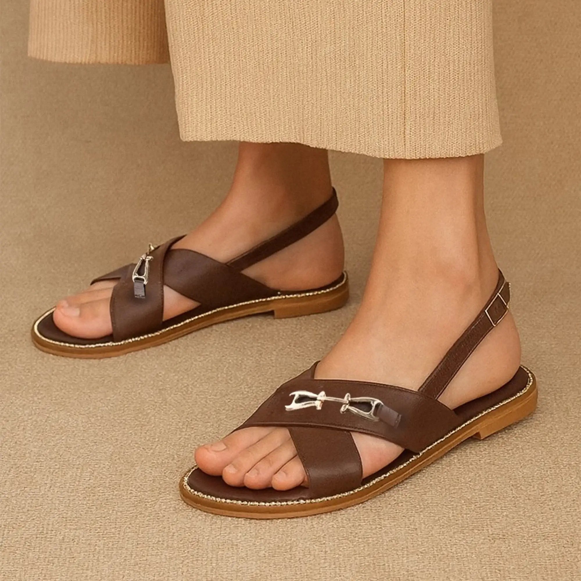 Harper Cross-Strap Brown Comfort Sandle - Lino Perros
