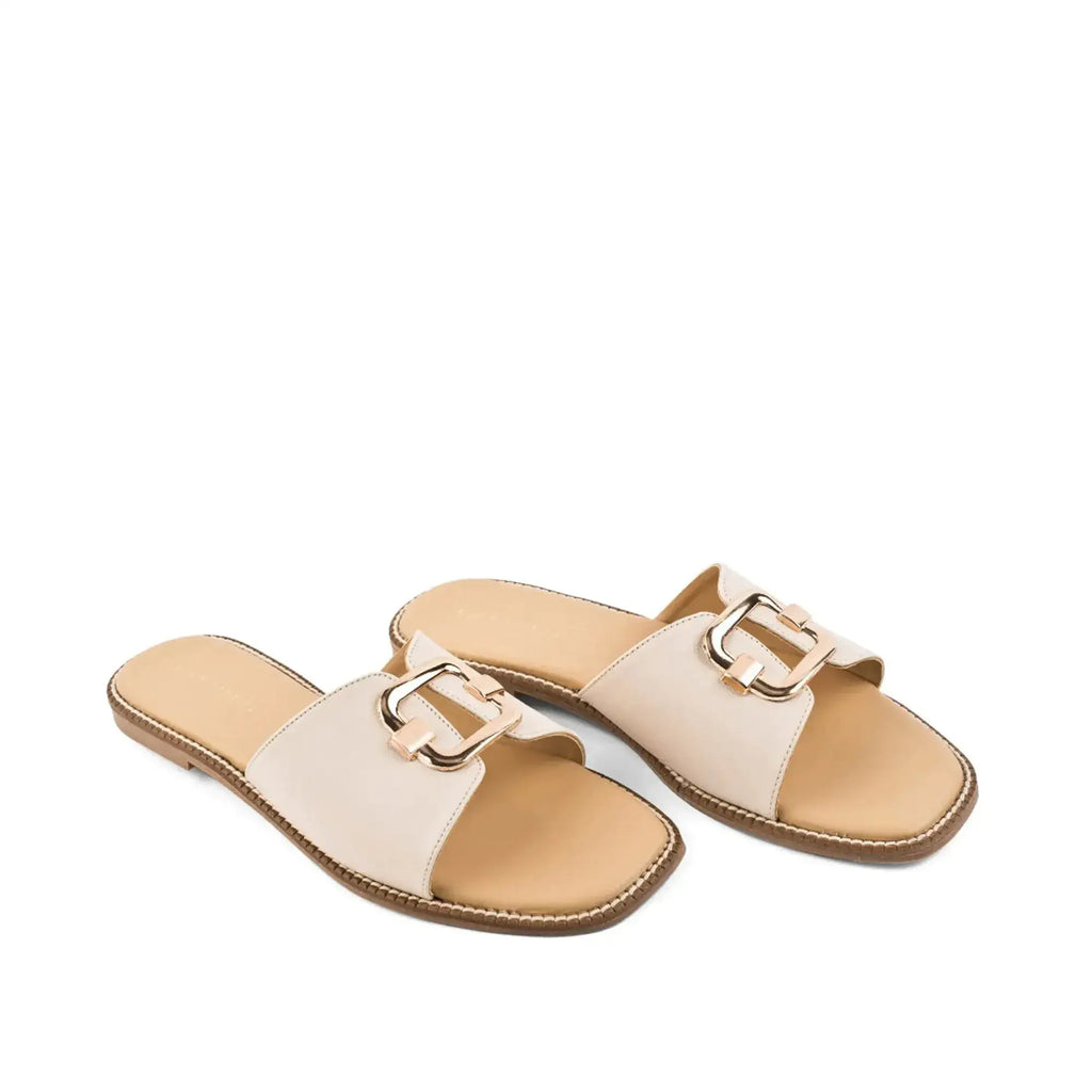Harper Buckle Beige Comfort Flats - Lino Perros