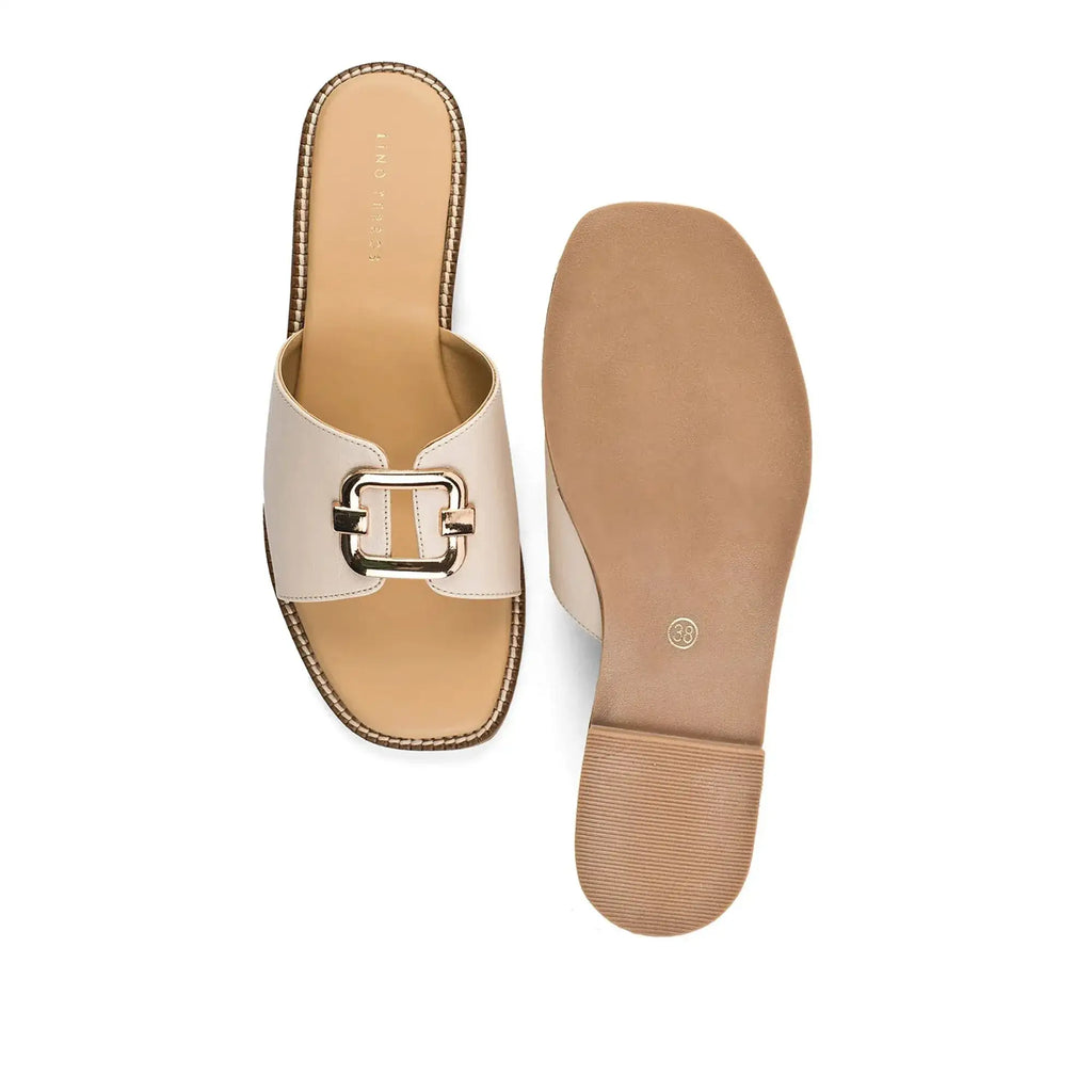 Harper Buckle Beige Comfort Flats - Lino Perros