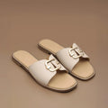 Harper Buckle Beige Comfort Flats - Lino Perros