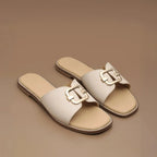 Harper Buckle Beige Comfort Flats - Lino Perros