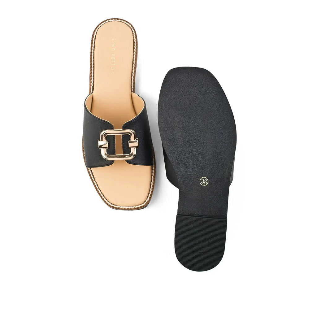 Harper Buckle Black Comfort Flats - Lino Perros
