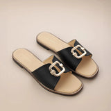 Harper Buckle Black Comfort Flats