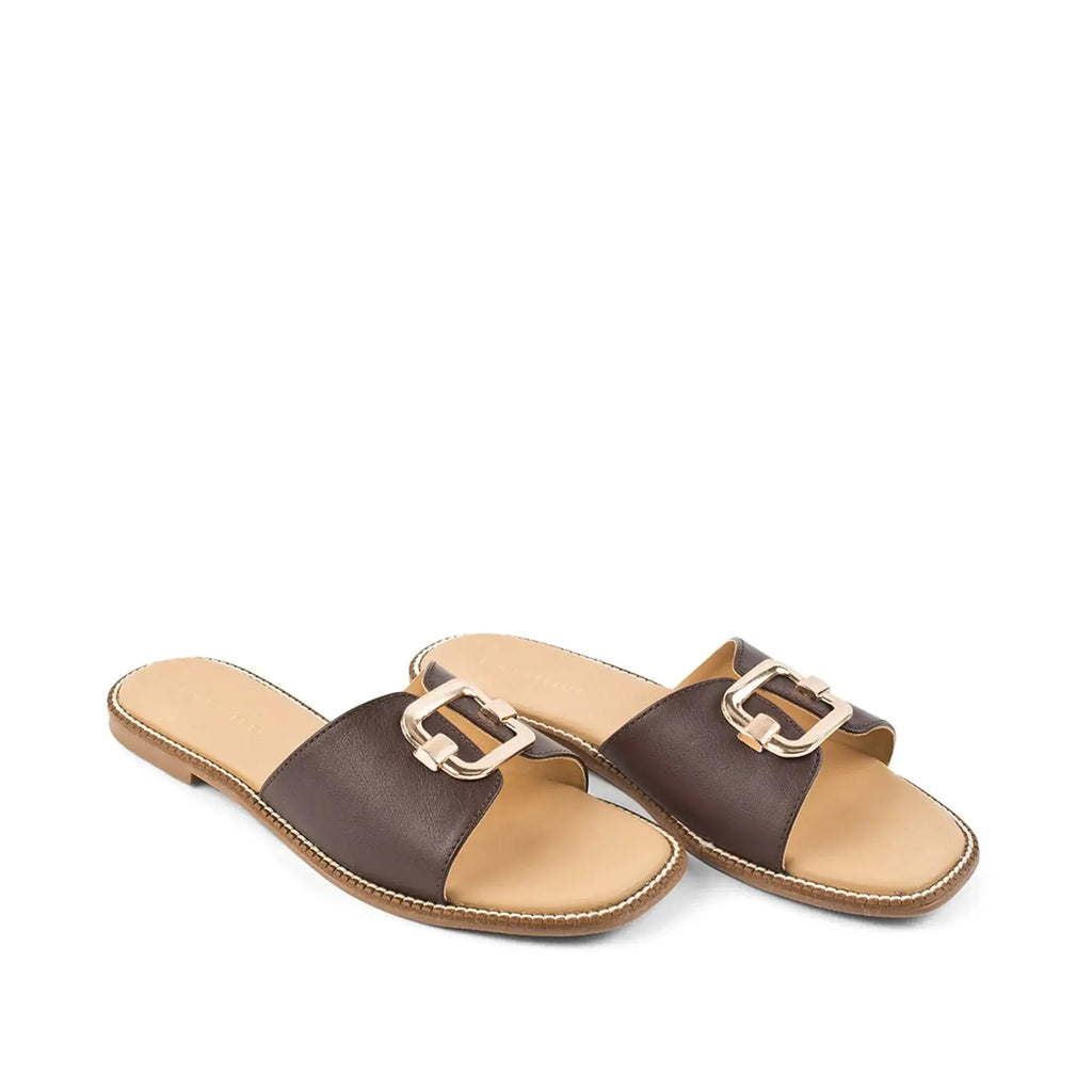 Harper Buckle Brown Comfort Flats - Lino Perros
