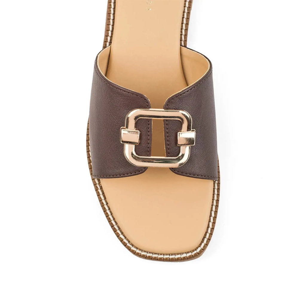 Harper Buckle Brown Comfort Flats - Lino Perros