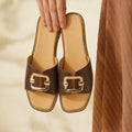 Harper Buckle Brown Comfort Flats - Lino Perros