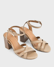 Gabbana Beige Criss-Cross Block Heels