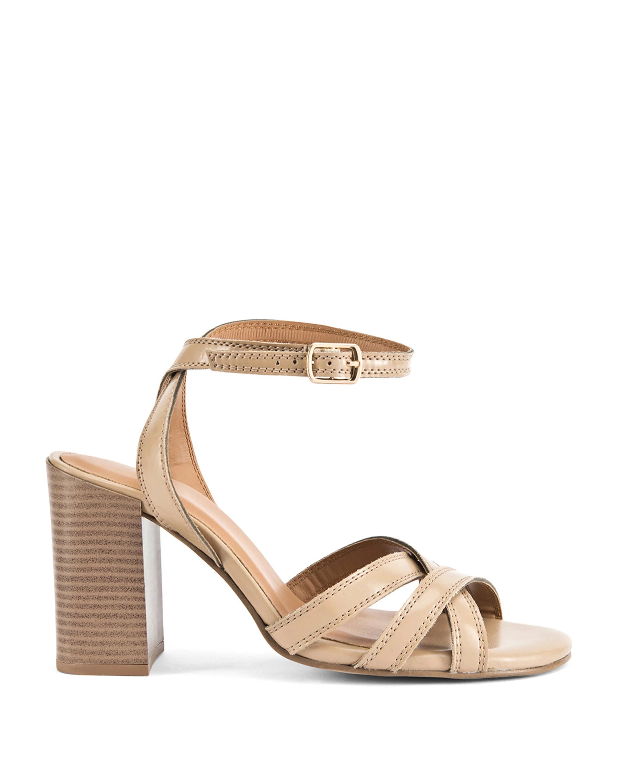 Gabbana Beige Criss-Cross Block Heels - Lino Perros