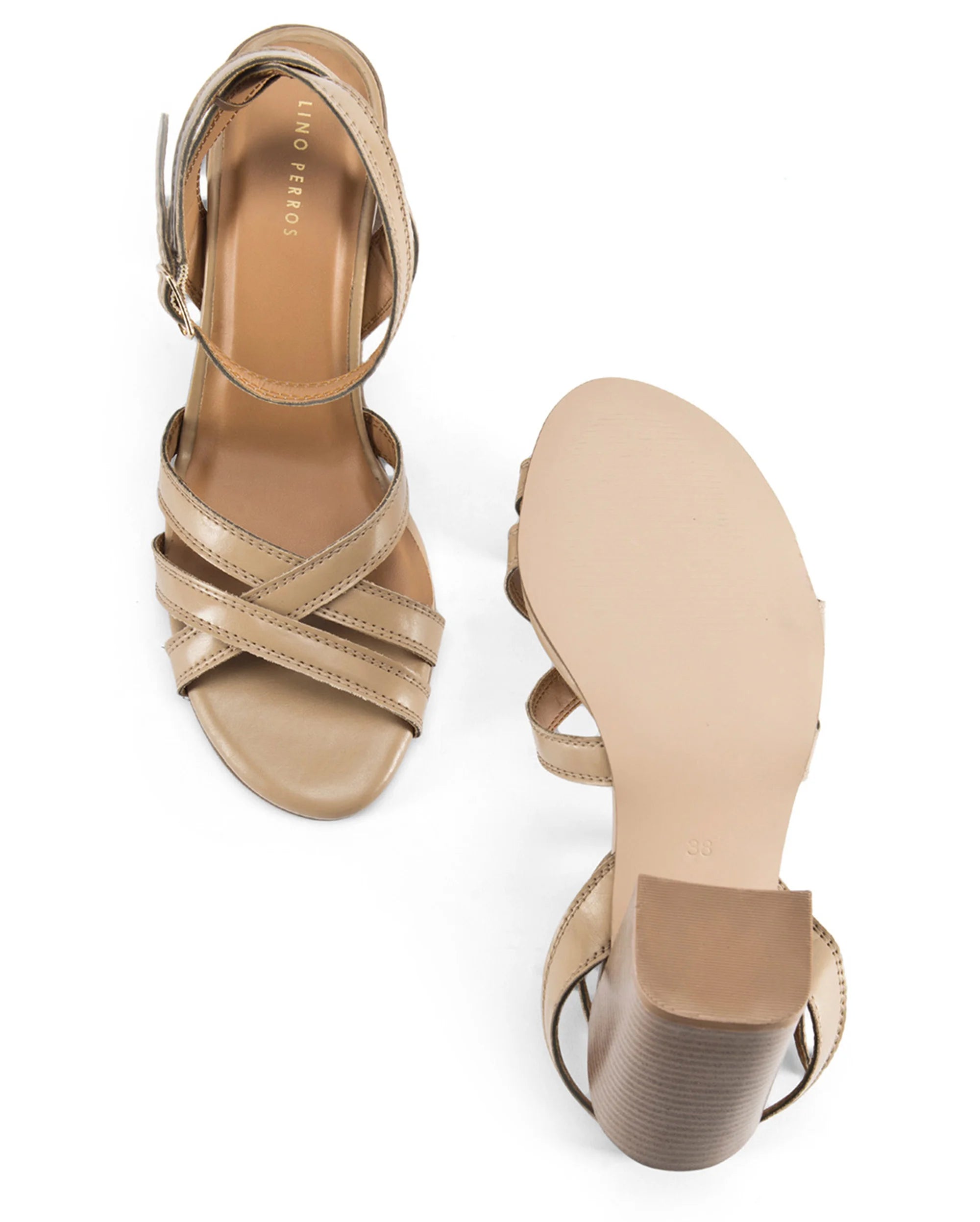 Gabbana Beige Criss-Cross Block Heels - Lino Perros