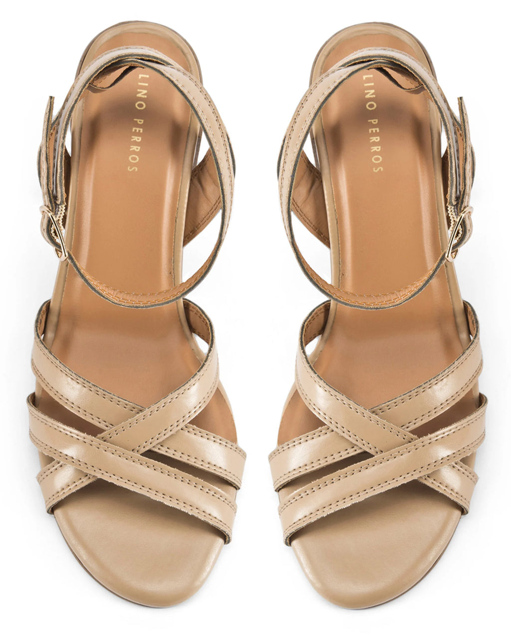 Gabbana Beige Criss-Cross Block Heels - Lino Perros