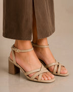 Gabbana Beige Criss-Cross Block Heels - Lino Perros