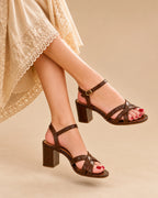 Gabbana Dark Brown Criss-Cross Block Heels - Lino Perros
