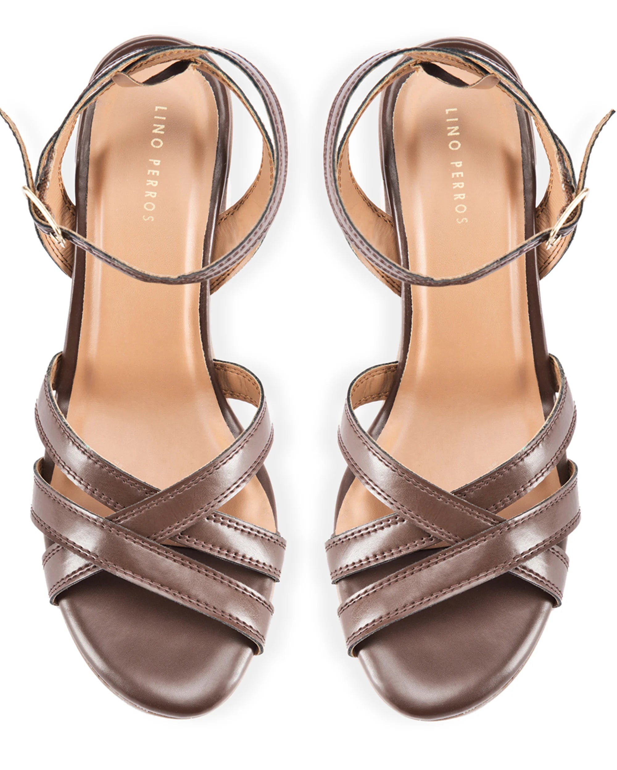 Gabbana Dark Brown Criss-Cross Block Heels - Lino Perros