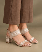 Mary Beige Boho Block Heels - Lino Perros
