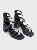 Victoria Black Crystal Gladiator Heels -Lino Perros