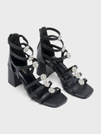 Victoria Black Crystal Gladiator Heels -Lino Perros