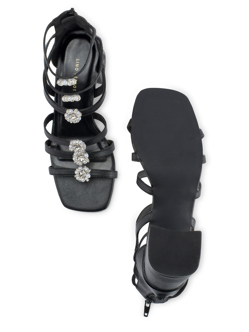 Victoria Black Crystal Gladiator Heels -Lino Perros