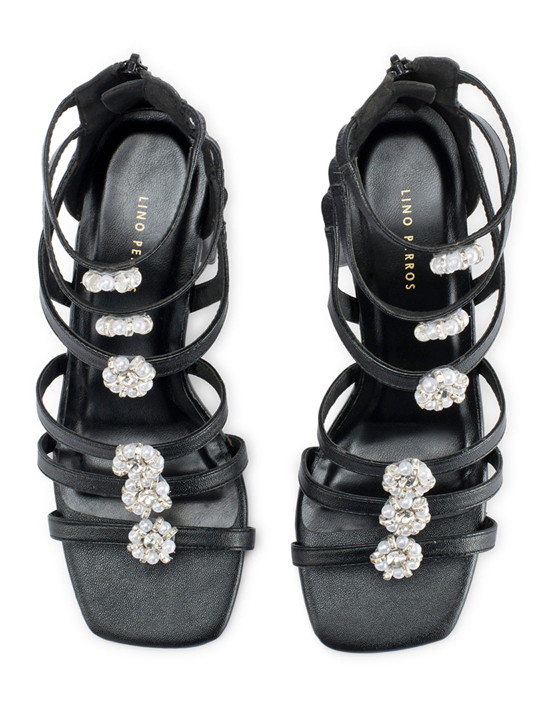 Victoria Black Crystal Gladiator Heels -Lino Perros