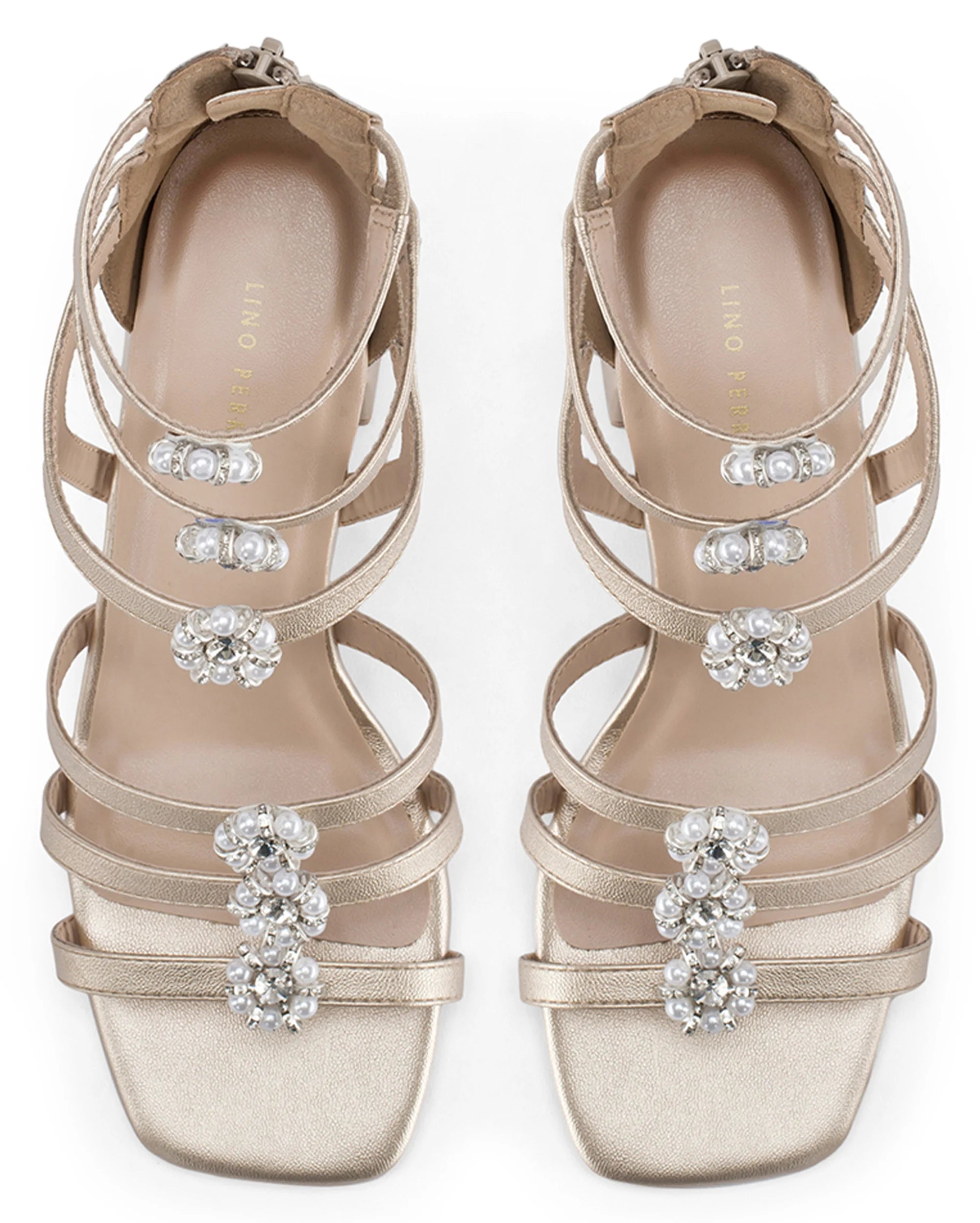 Victoria Gold Crystal Gladiator Heels - Lino Perros