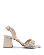Victoria Beige Pearl Luxe Block Heels - Lino Perros