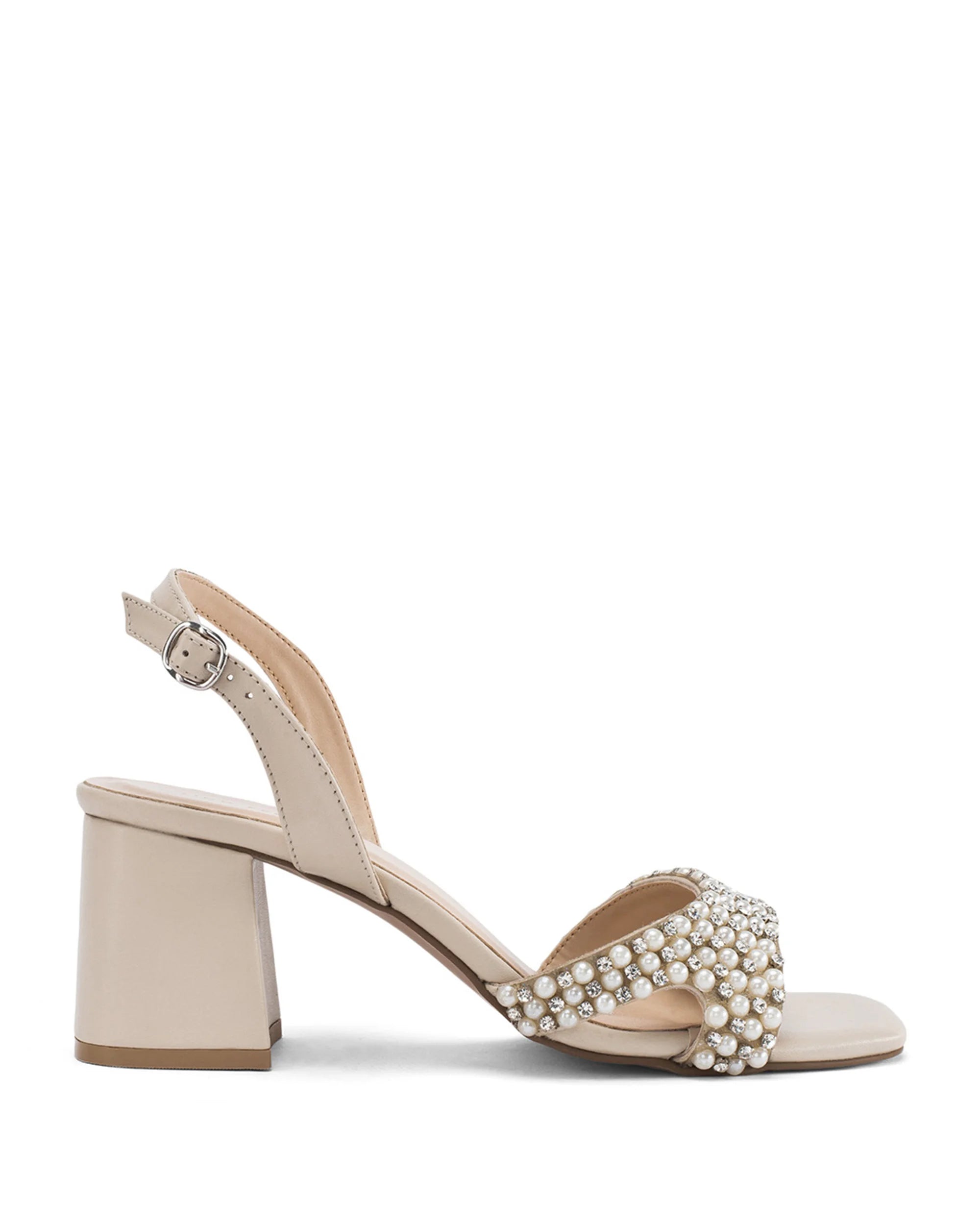 Victoria Beige Pearl Luxe Block Heels - Lino Perros