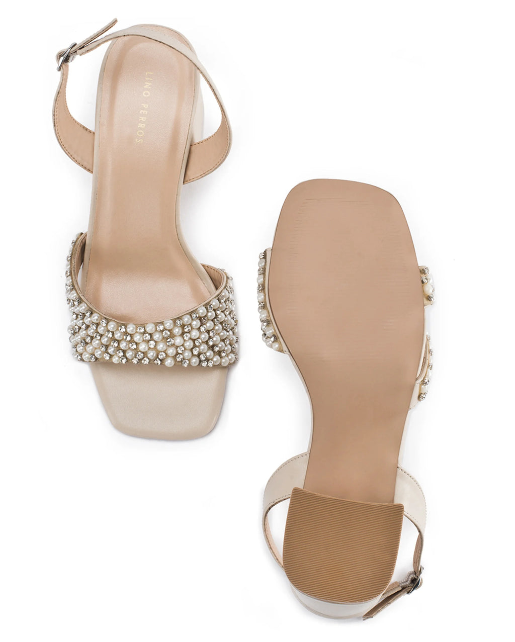 Victoria Beige Pearl Luxe Block Heels - Lino Perros