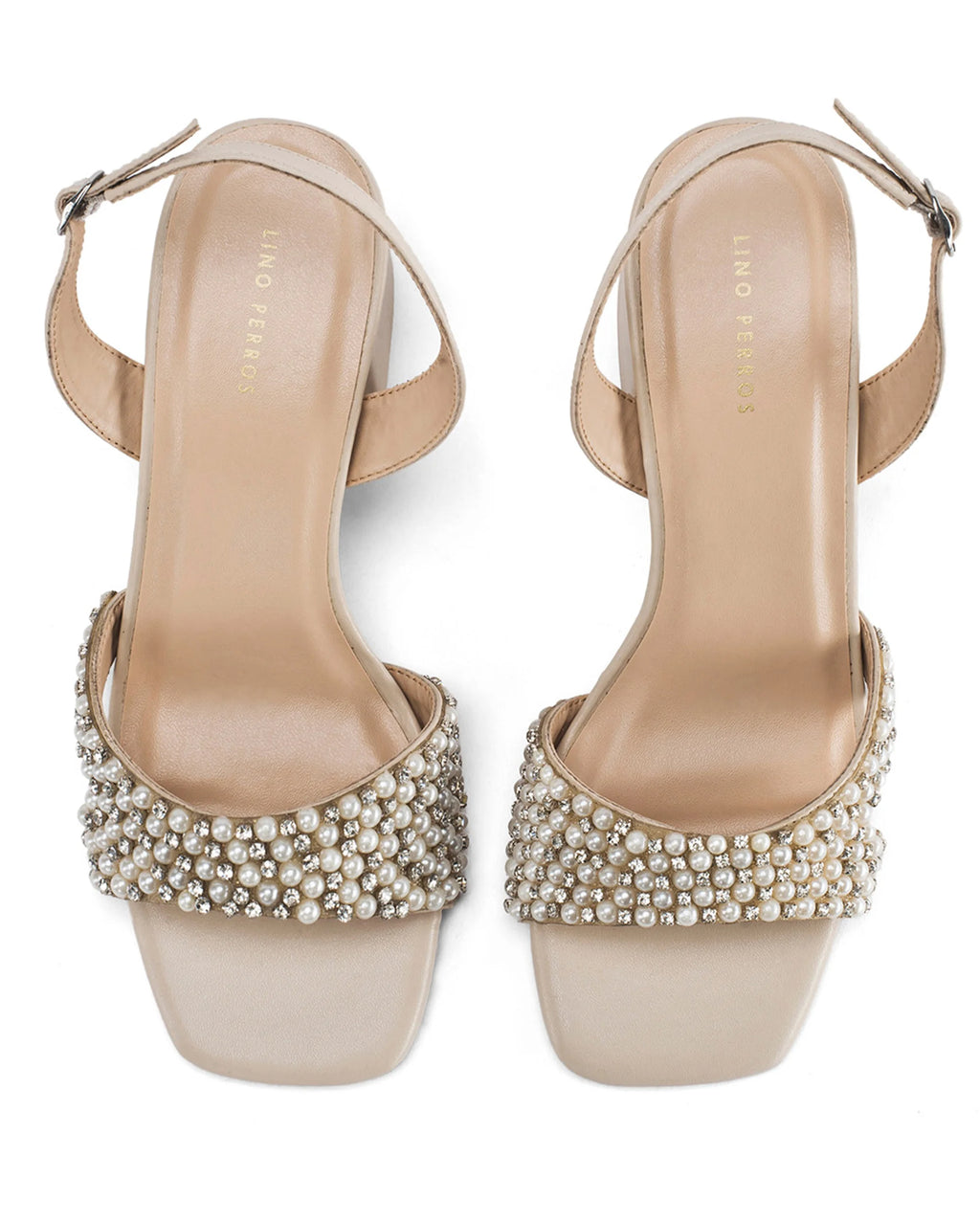 Victoria Beige Pearl Luxe Block Heels - Lino Perros