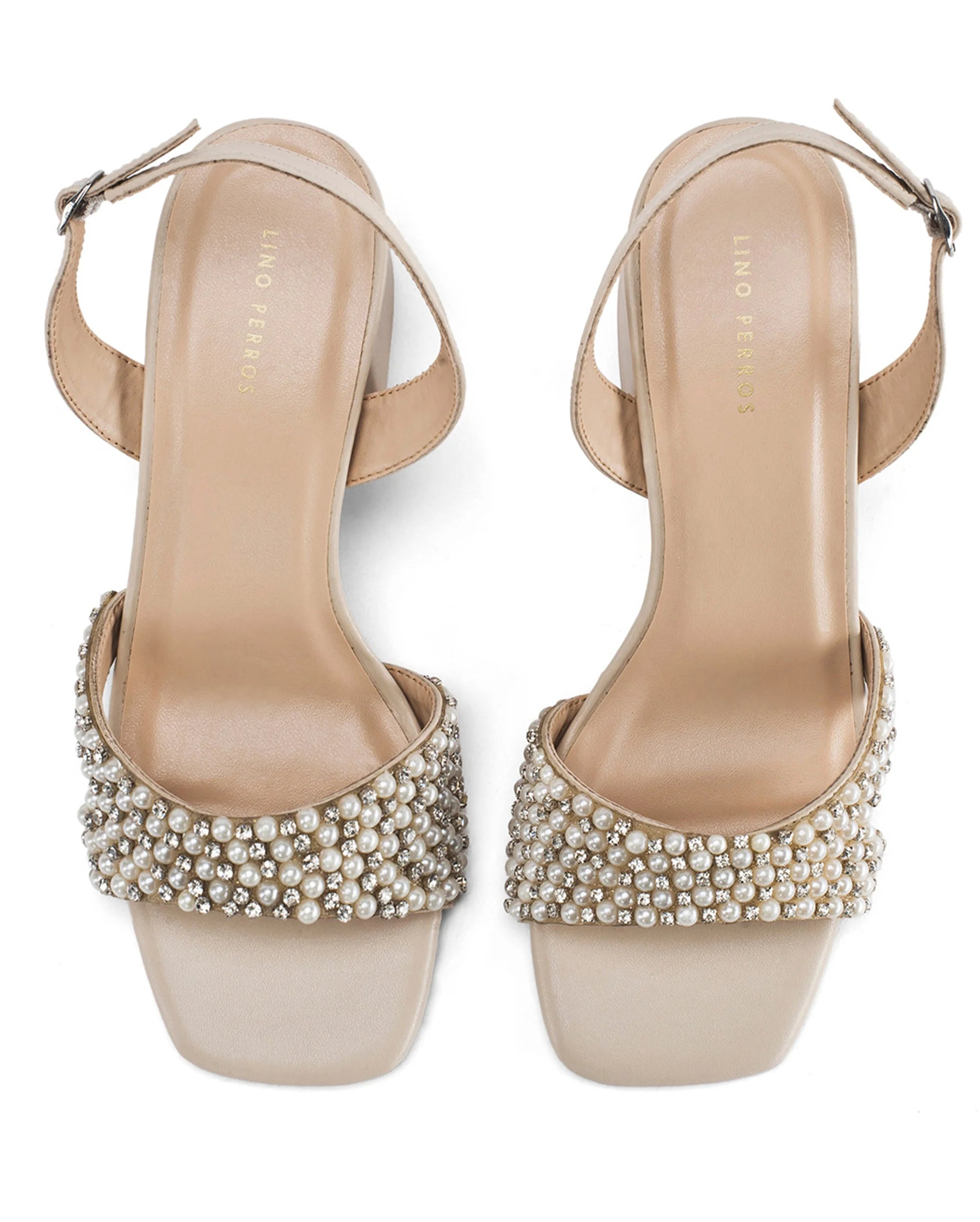 Victoria Beige Pearl Luxe Block Heels - Lino Perros