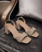 Victoria Beige Pearl Luxe Block Heels - Lino Perros