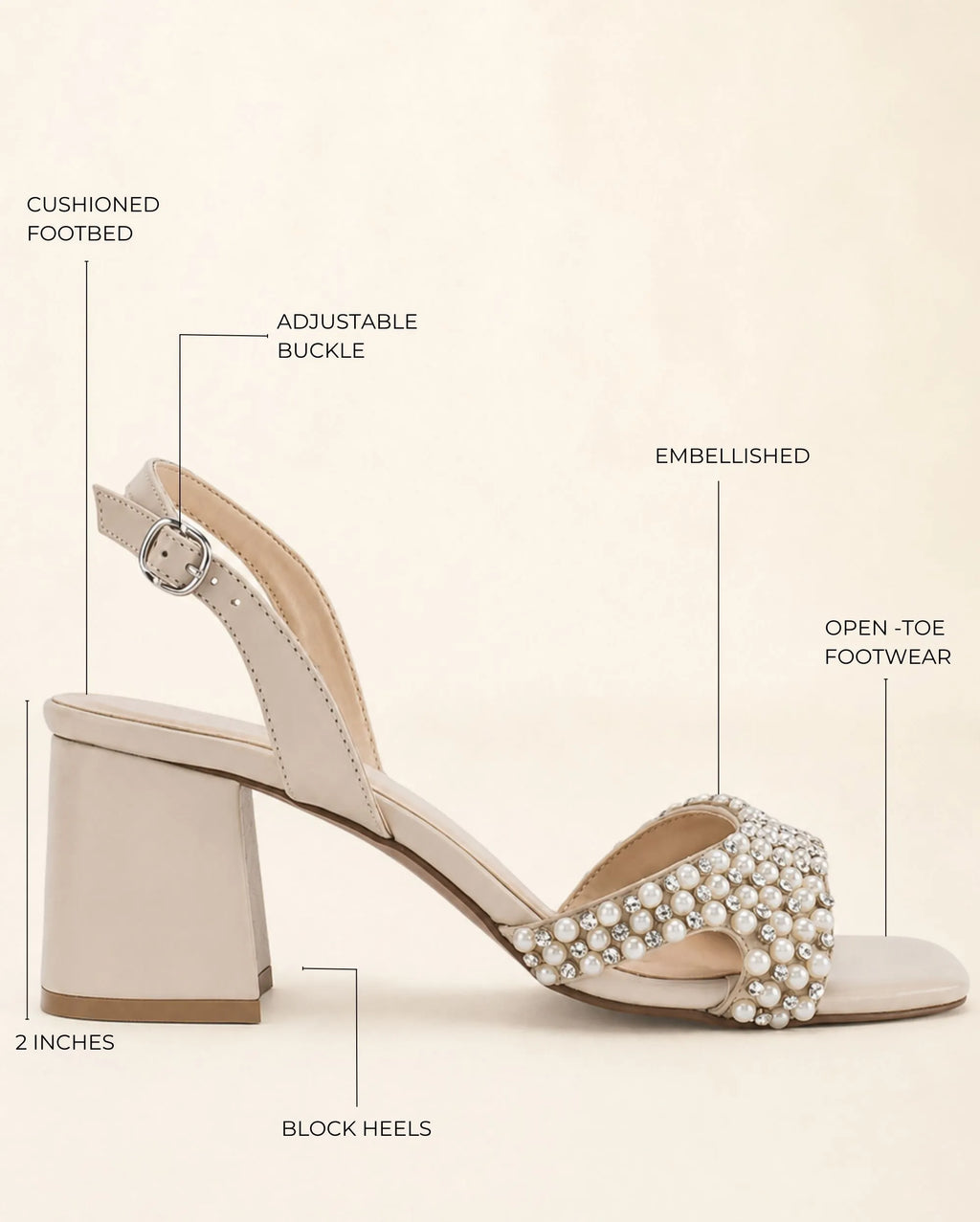 Victoria Beige Pearl Luxe Block Heels - Lino Perros