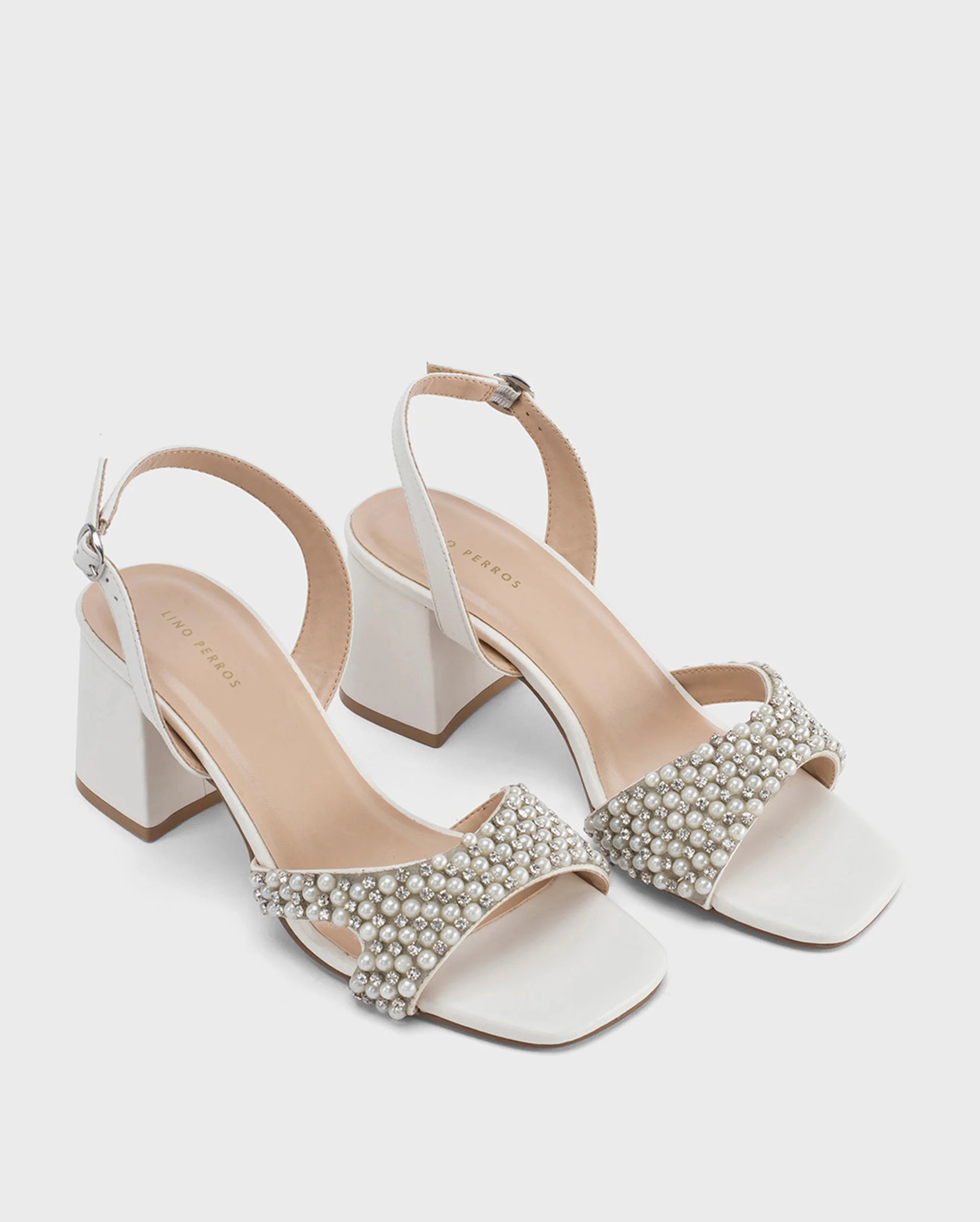 Victoria Off-White Pearl Luxe Block Heels - Lino Perros
