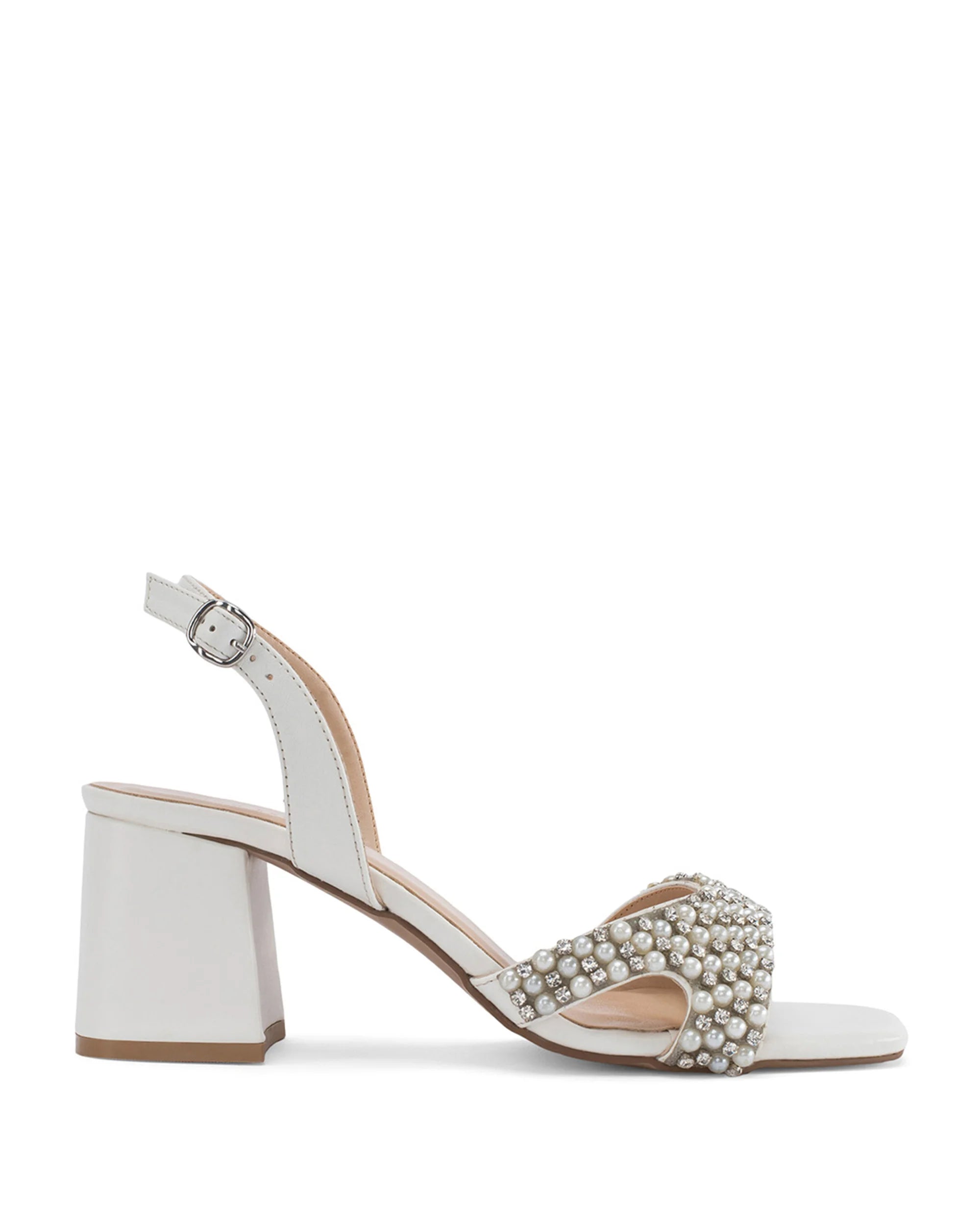 Victoria Off-White Pearl Luxe Block Heels - Lino Perros