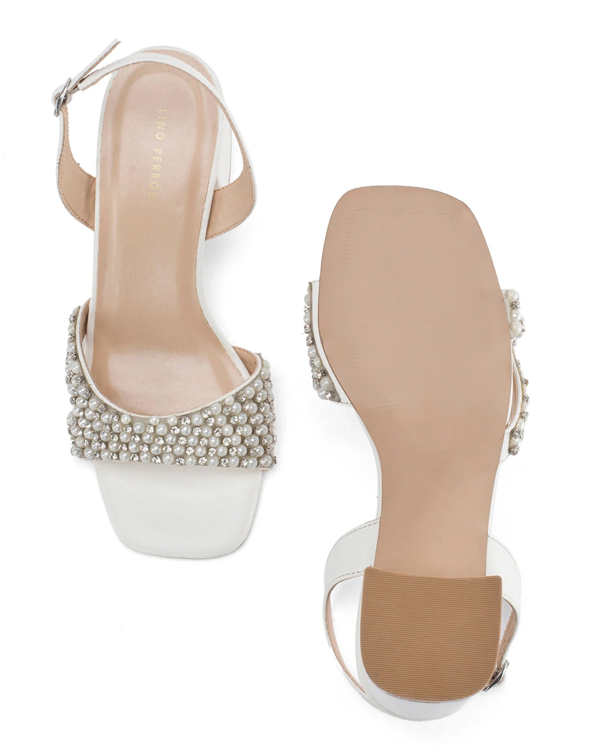 Victoria Off-White Pearl Luxe Block Heels - Lino Perros