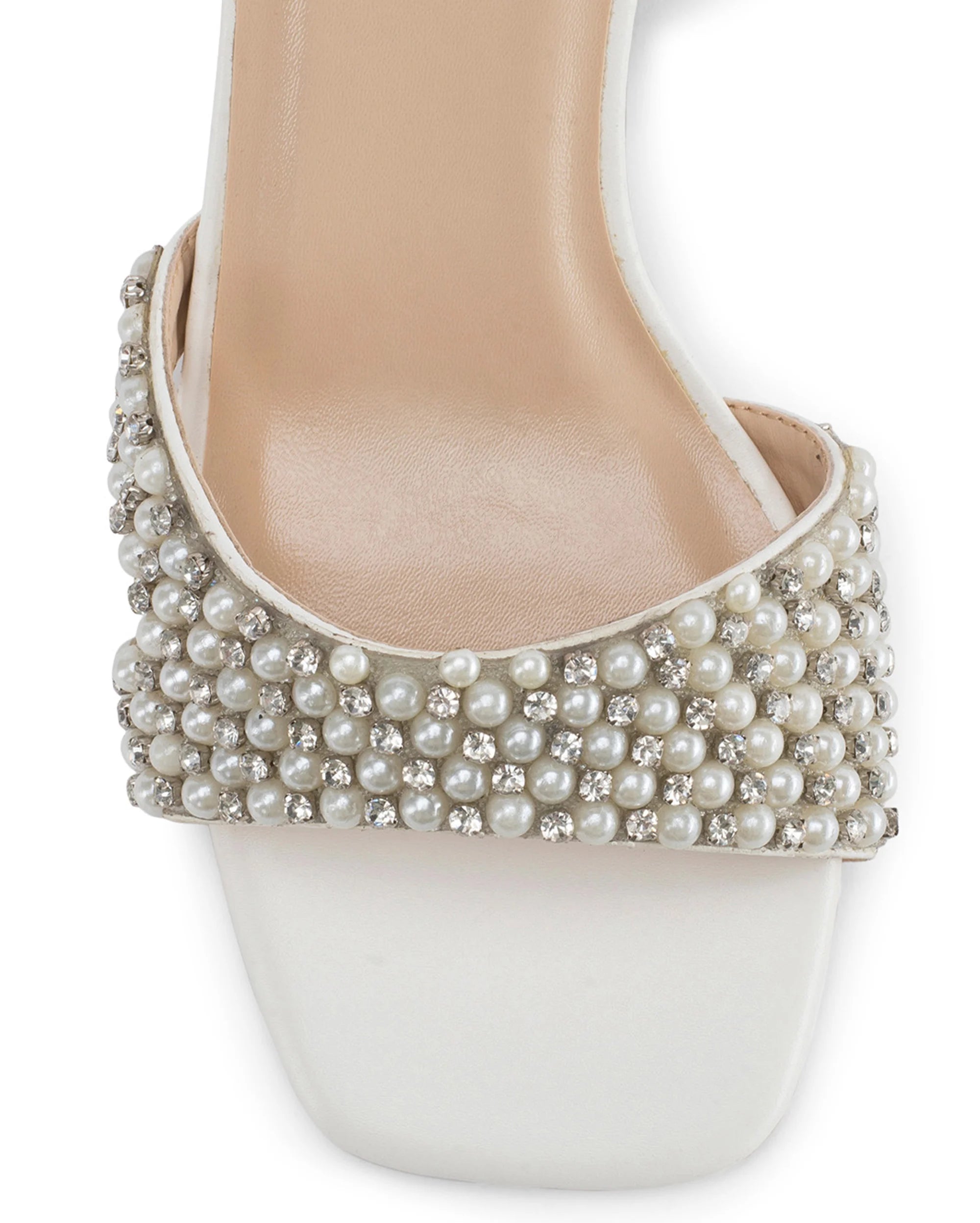 Victoria Off-White Pearl Luxe Block Heels - Lino Perros