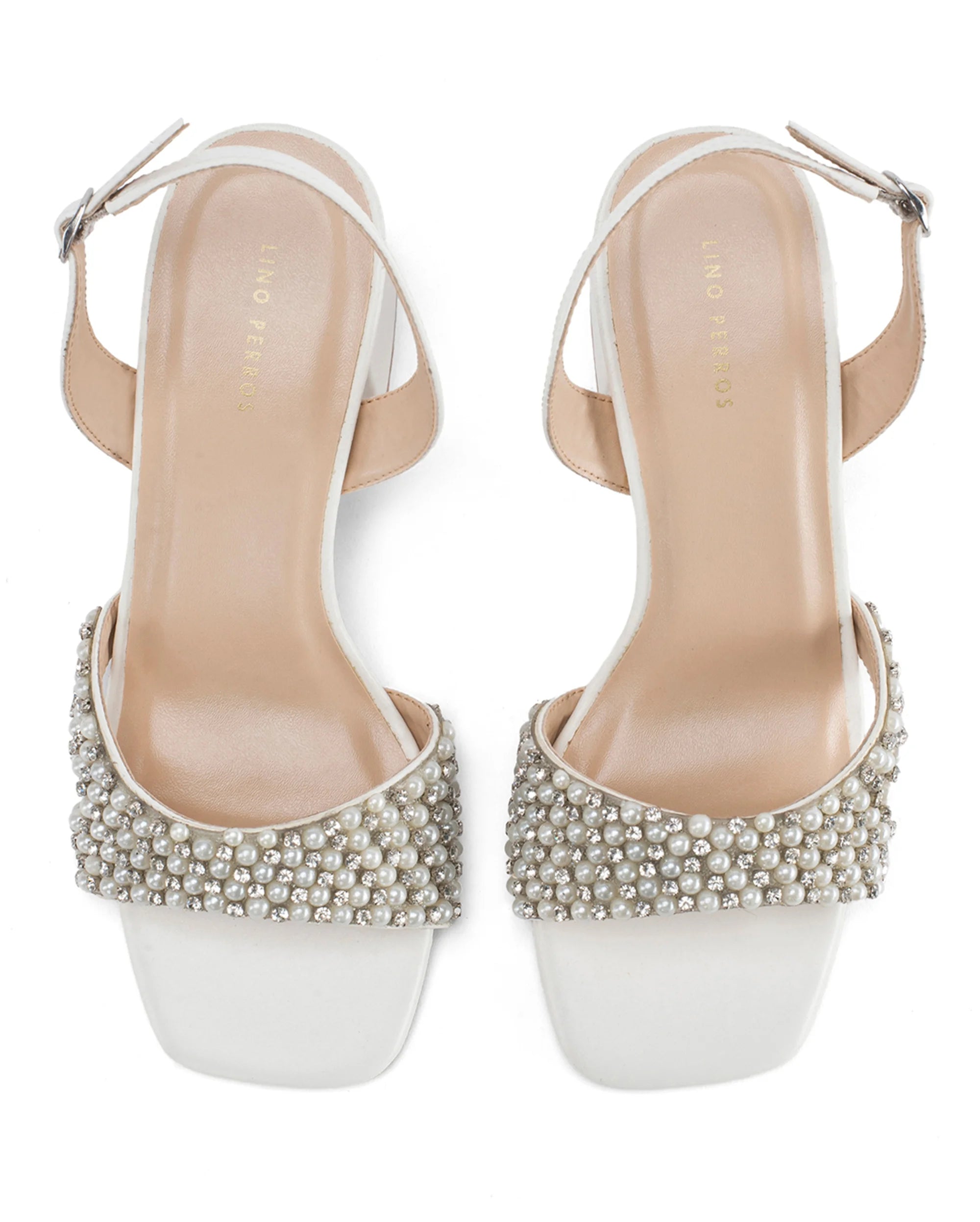 Victoria Off-White Pearl Luxe Block Heels - Lino Perros