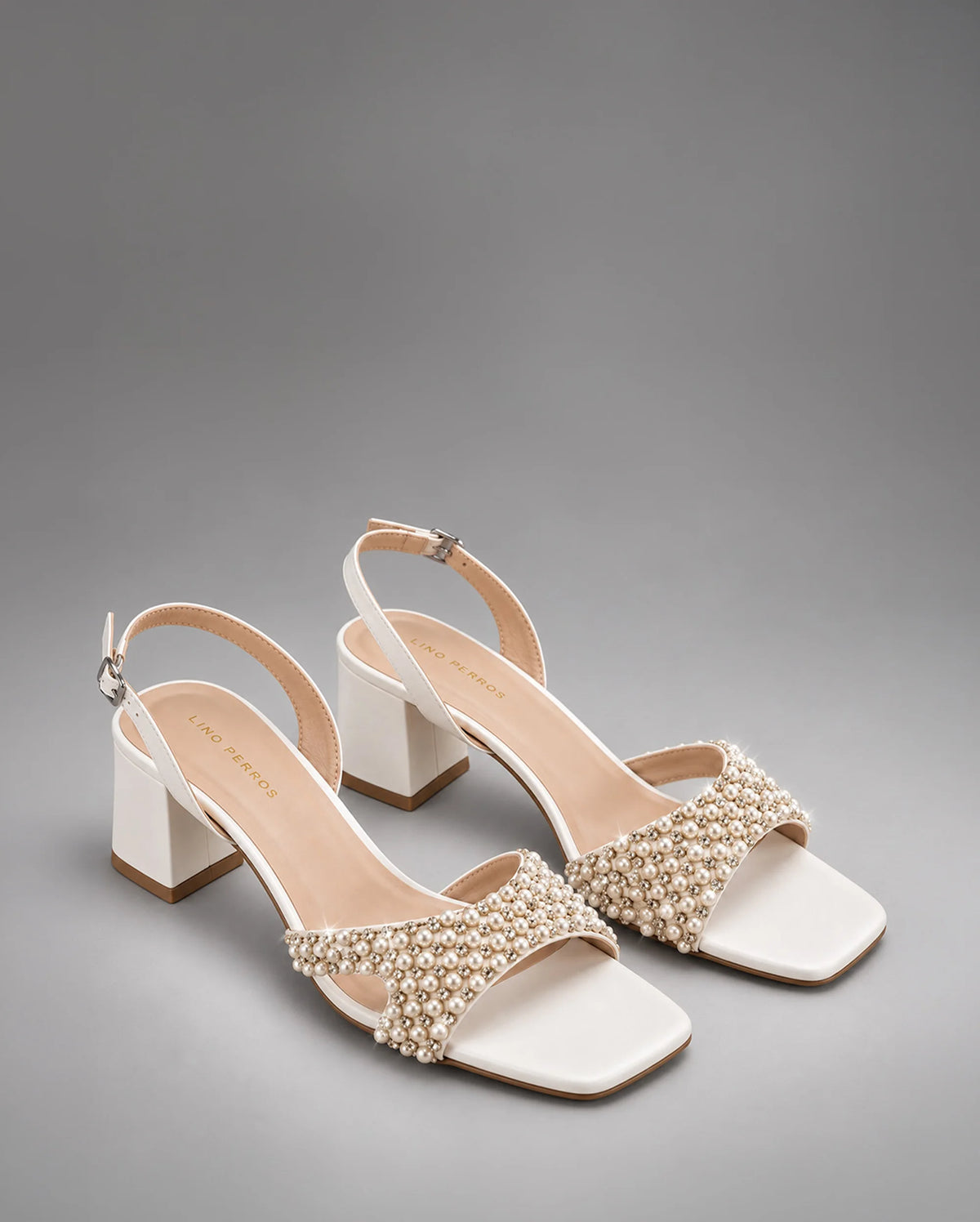 Victoria Off-White Pearl Luxe Block Heels - Lino Perros